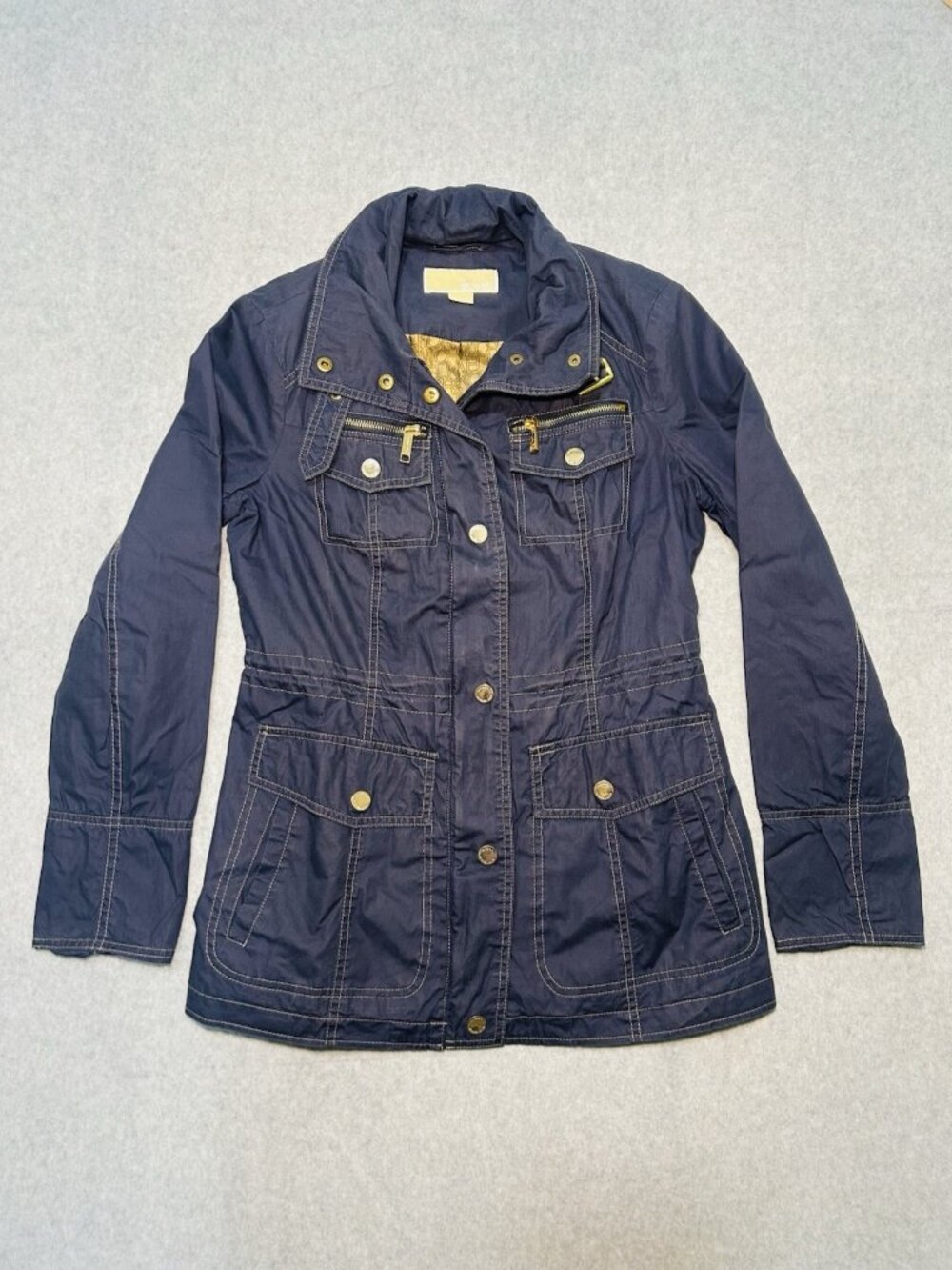 Michael Kors Women Long Sleeve Full Zip Windbreaker Jacket Navy  Gold Size XS